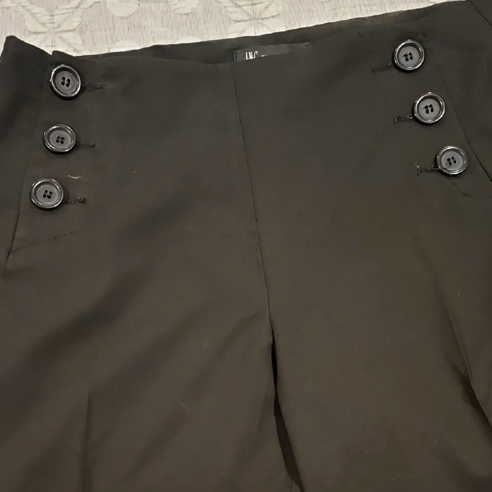 INC Black Button-Accent Pants